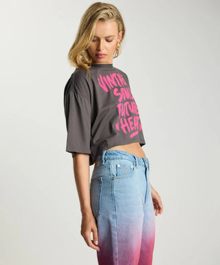 Vintage Soul Future Heart Cropped Tee - Charcoal