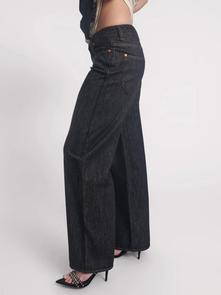 RAW BLACK JACKSONS MID WAIST WIDE LEG DENIM JEANS