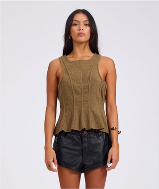 DESERT MUSE PEPLUM TANK TOP - KHAKI