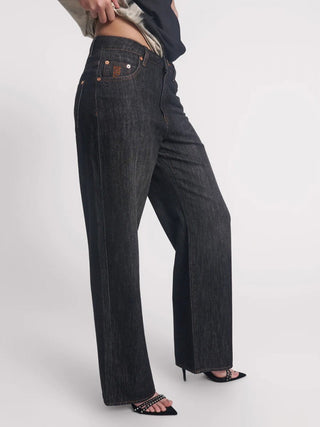 RAW BLACK JACKSONS MID WAIST WIDE LEG DENIM JEANS