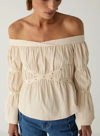 ADDISON ECRU RUCHED BLOUSE