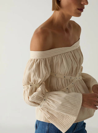 ADDISON ECRU RUCHED BLOUSE