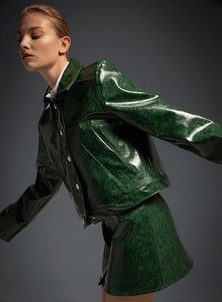 LENA GREEN FAUX LEATHER JACKET