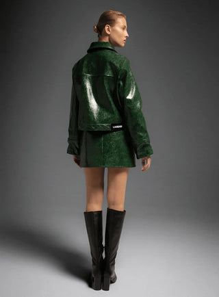 LENA GREEN FAUX LEATHER JACKET