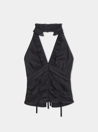DORA BLACK RUCHED LINEN TOP