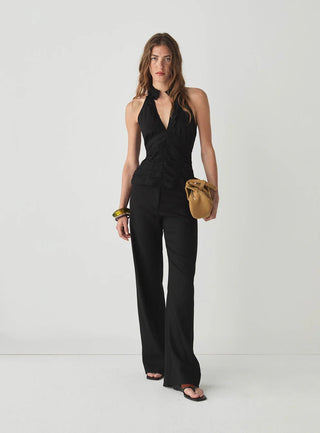 DORA BLACK RUCHED LINEN TOP