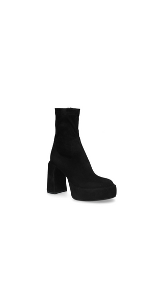 STRETCH LEATHER ANKLE BOOTS BLACK