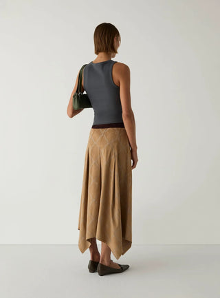 TYLA CAMEL EMBROIDERED MIDI SKIRT