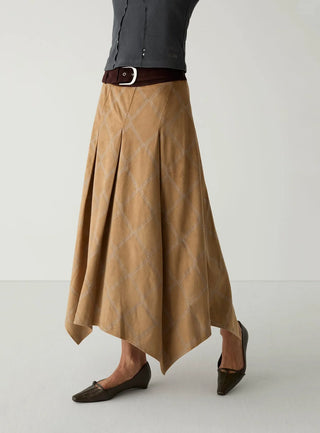 TYLA CAMEL EMBROIDERED MIDI SKIRT