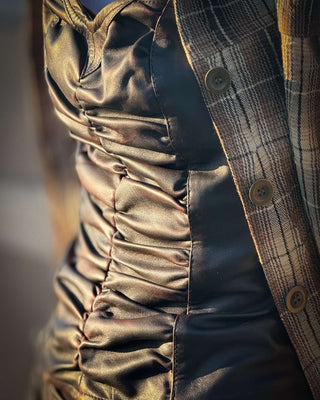 LEATHER STRAPLESS BUSTIER TOP - DARK CHOCOLATE