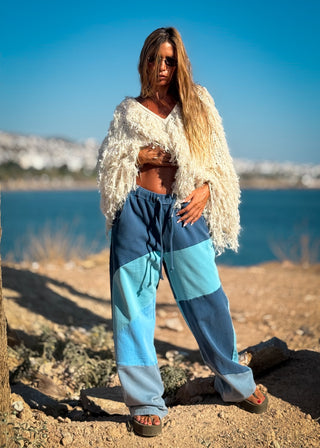 PATCHWORK WIDE LEG FLEECE PANTS