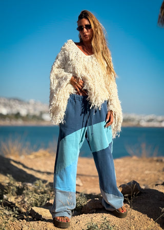 PATCHWORK WIDE LEG FLEECE PANTS