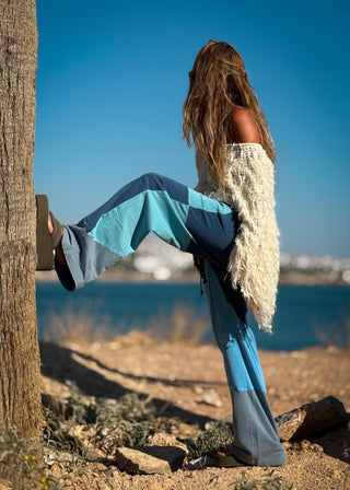 PATCHWORK WIDE LEG FLEECE PANTS
