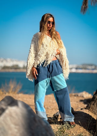 PATCHWORK WIDE LEG FLEECE PANTS
