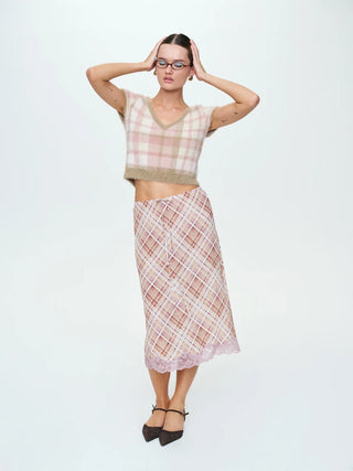 POET PLAID MIDI SKIRT
