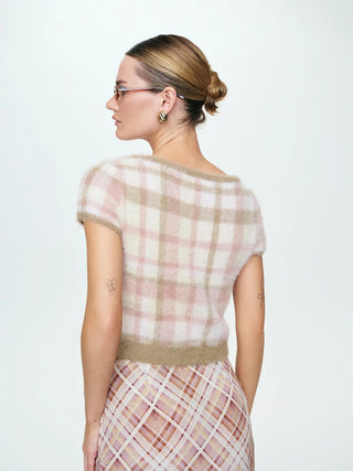 POET PLAID KNIT TOP