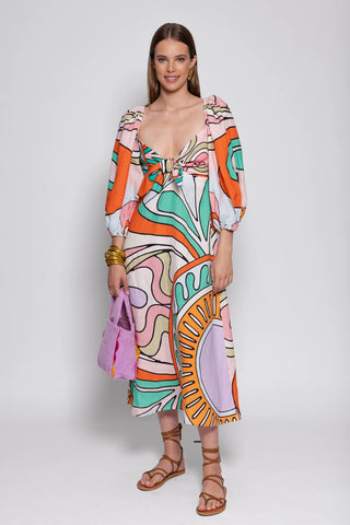 MEGAN DRESS HAVANA LINEN BIG TUTTI FRUTTI