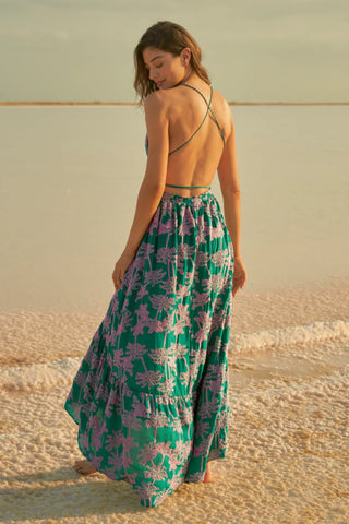 EMBROIDERED PALMS MOON BAY DRESS