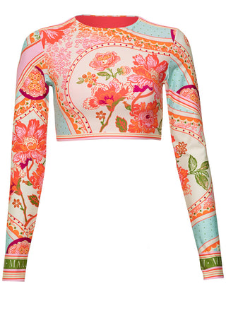 Floral Groove Spectacle Long Sleeve Crop Top
