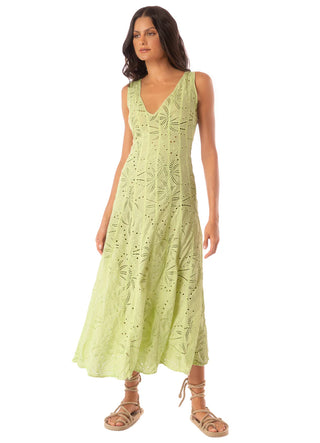 PALM EMBROIDERY GERANIUM DRESS