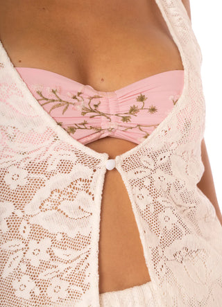 Floralwhite Lace Ade Beachwear Crop Top