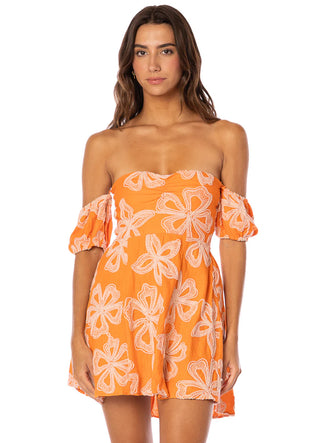 TANGERINE BLOOM APEROL SHORT DRESS