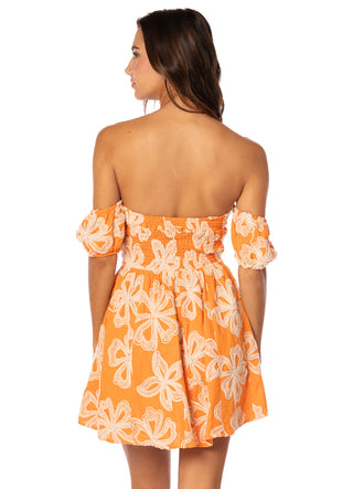 TANGERINE BLOOM APEROL SHORT DRESS