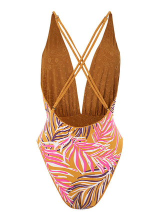 Caramel Brown Safri Plunge One Piece