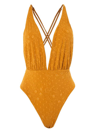 Caramel Brown Safri Plunge One Piece