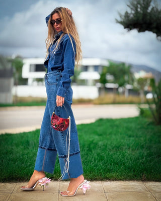 BAXTERS MID WAIST WIDE LEG DENIM JEANS - DEEP BLUE