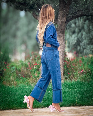 BAXTERS MID WAIST WIDE LEG DENIM JEANS - DEEP BLUE