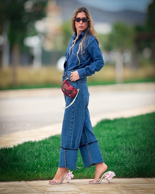 BAXTERS MID WAIST WIDE LEG DENIM JEANS - DEEP BLUE