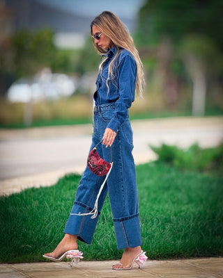 BAXTERS MID WAIST WIDE LEG DENIM JEANS - DEEP BLUE