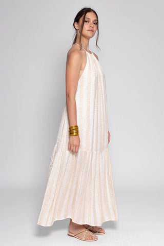 ZAHARA LONG DRESS SAINT BARTH STRIPES OFF WHITE AND BEIGE