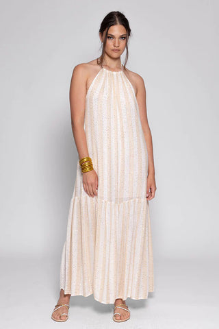 ZAHARA LONG DRESS SAINT BARTH STRIPES OFF WHITE AND BEIGE