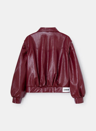 CUPIDO RED FAUX LEATHER BOMBER JACKET