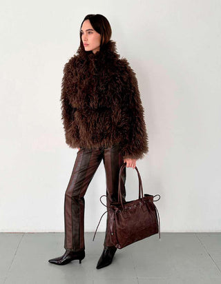 ZOYA BROWN SHEARLING SHORT COAT